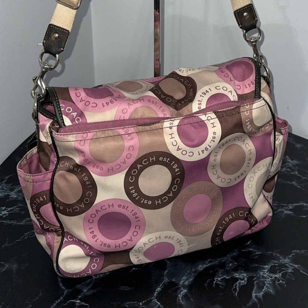 Coach Signature Snaphead F18377 Pink Multifunction Diaper Baby Messenger Bag Pad - Picture 7 of 15
